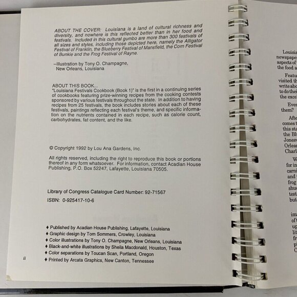 Louisiana Festivals Cookbook Spiral Hardcover 1994 By Lou Ana Gardens - Picture 4 of 14